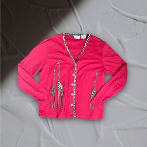 Vintage 80s Blair Boutique Sz M Top Giraffes Button Down Long Sleeves Cardigan